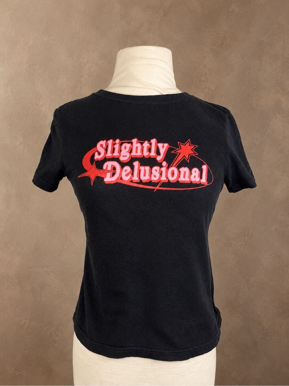 Chemistry M Slightly Delusional Graphic Baby Tee Black Pink Y2K